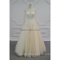 Langarm Champagner Prinzessin Spitze Brautkleid